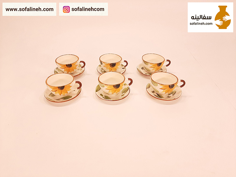 فنجان و نعلبکی گل آفتابگردان زرد بسته شش عددی