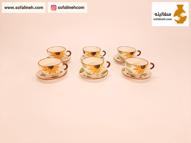 فنجان و نعلبکی گل آفتابگردان زرد بسته شش عددی