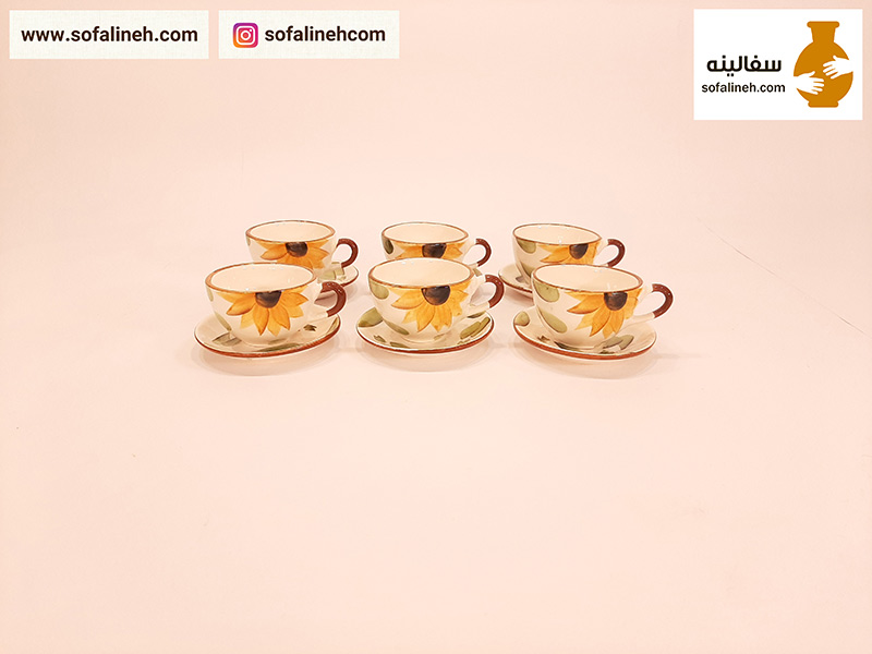 فنجان و نعلبکی گل آفتابگردان زرد بسته شش عددی