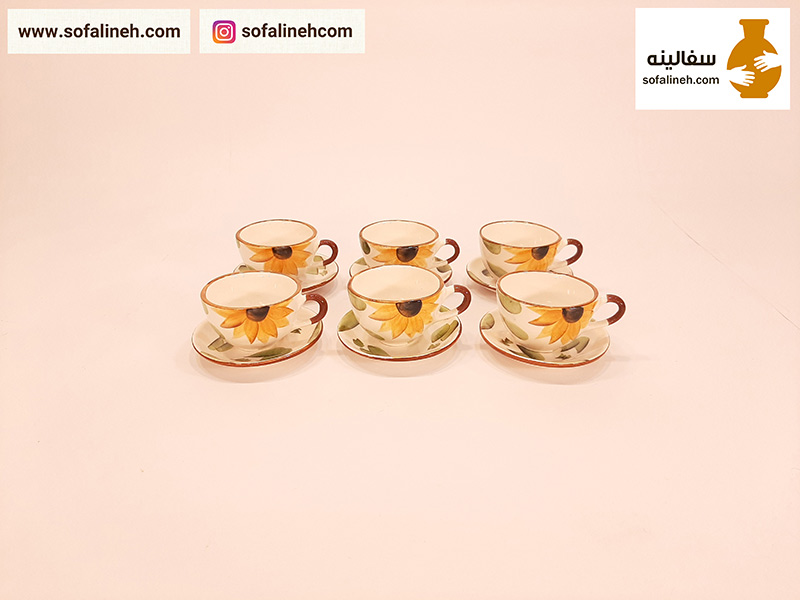 فنجان و نعلبکی گل آفتابگردان زرد بسته شش عددی