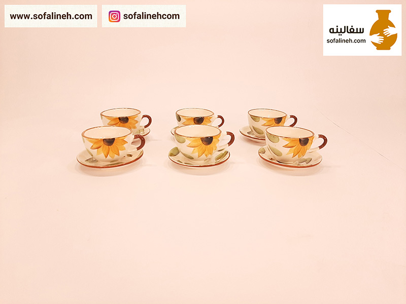 فنجان و نعلبکی گل آفتابگردان زرد بسته شش عددی