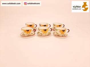 فنجان و نعلبکی گل آفتابگردان زرد بسته شش عددی